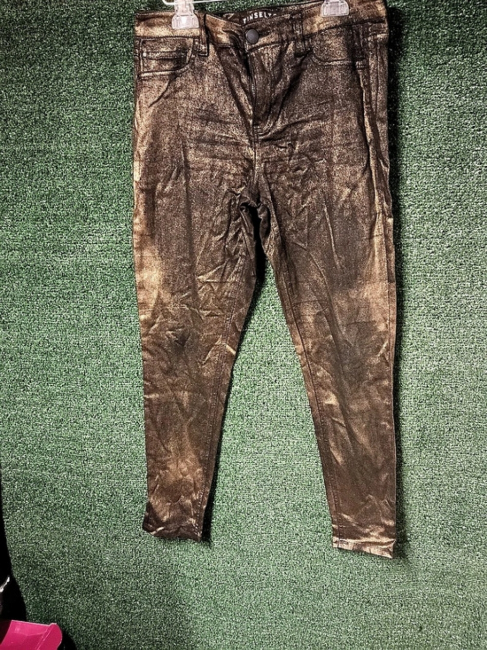 Tinseltown Metallic/Washed Skinny Jeans – Brown Size 9